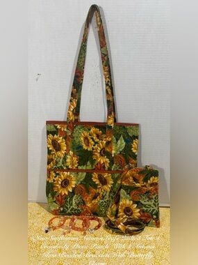 Sunflower Printed Tote Bag in Green and Yellow
